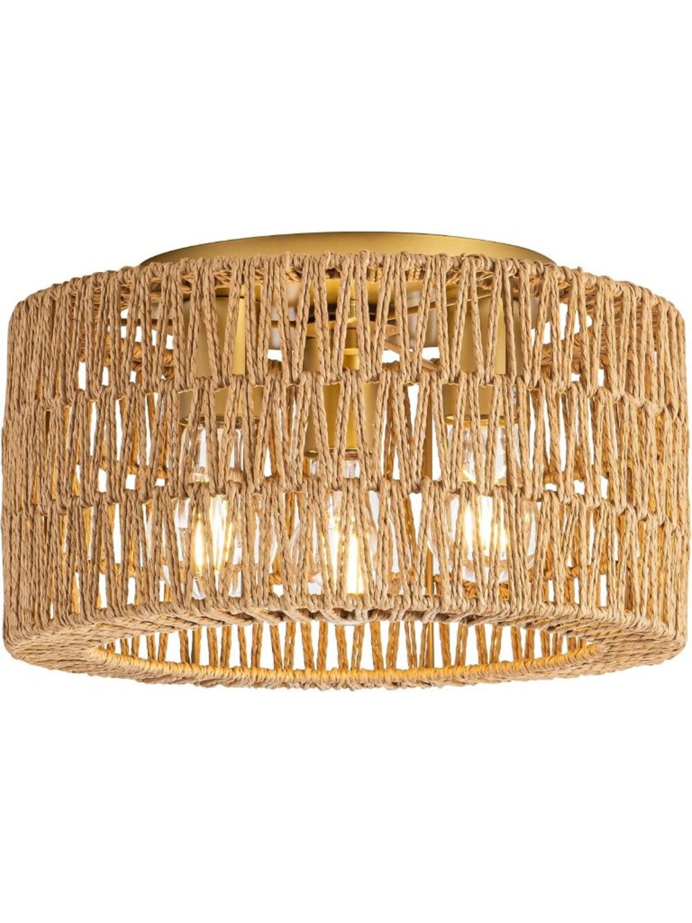 Bohemian Woven Rattan Ceiling Light Fixture - 3-Light Flush Mount for Home Decor
